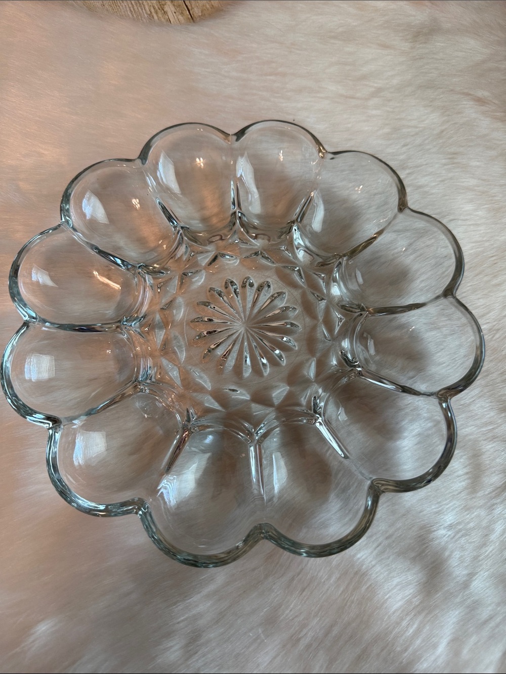 Vintage Anchor Hocking Clear Glass Scalloped Egg Plate / Serving Dish